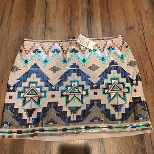 Express Sequin Aztec Skirt